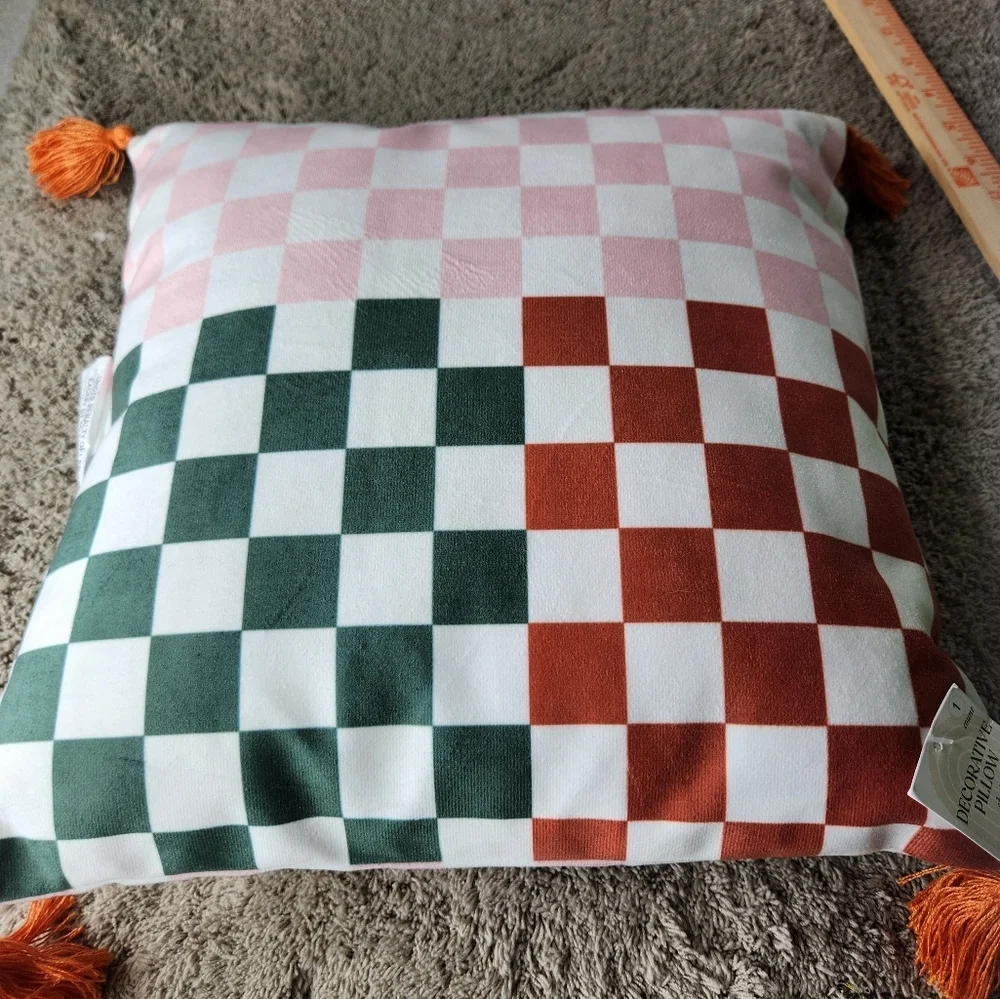 2 Fall Decorative Pillows (1 Pumpkin Pillow & 1 Orange Squares Pillow)